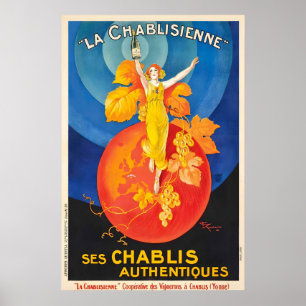 Póster Cartel de viaje vintage de bebida de Chablis