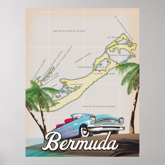 Póster Cartel de viaje vintage de Bermudas (Frente)
