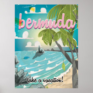 Póster Cartel de viaje vintage de Bermudas de dibujos ani