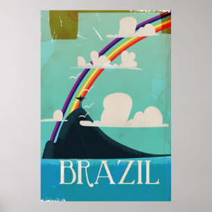 Póster cartel de viaje vintage de brasil cristo redentor