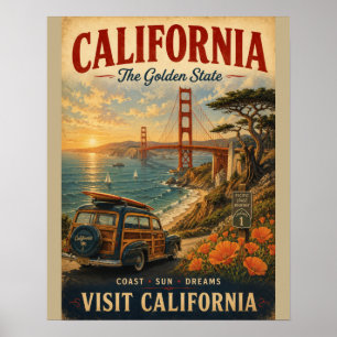 Póster Cartel de viaje vintage de California con Golden G