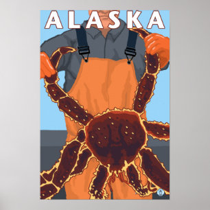Póster Cartel de viaje vintage de cangrejo real y pescado