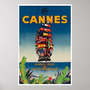 Póster Cartel de viaje vintage de Cannes Francia