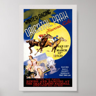 Póster Cartel de viaje vintage de carreras de caballos en