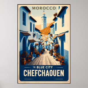 Póster Cartel de viaje vintage de Chefchaouen, Marruecos
