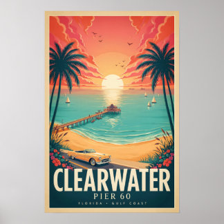 Póster Cartel de viaje vintage de Clearwater Pier 60 Flor