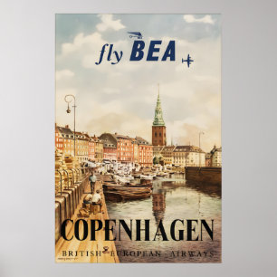Póster Cartel de viaje vintage de Copenhague, Dinamarca