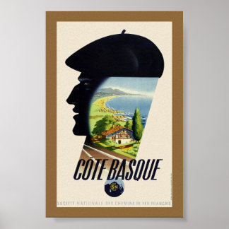 Póster Cartel de viaje vintage de Côte Basque Francia