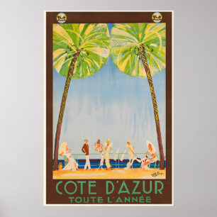 Póster Cartel de viaje vintage de Côte d'Azur Francia