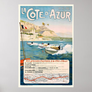 Póster Cartel de viaje vintage de Côte d'Azur Francia