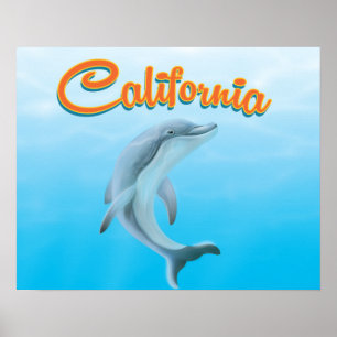Póster Cartel de viaje vintage de delfín de California