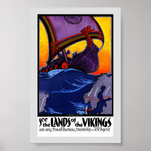Póster Cartel de viaje vintage de Escandinavia restaurado