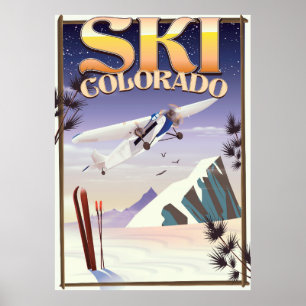 Póster Cartel de viaje vintage de esquí colorado