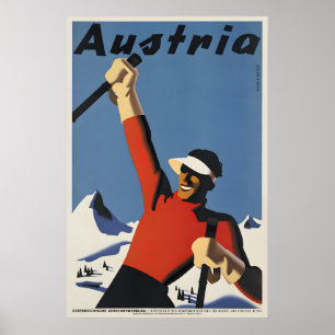 Póster Cartel de viaje vintage de esquí de Austria