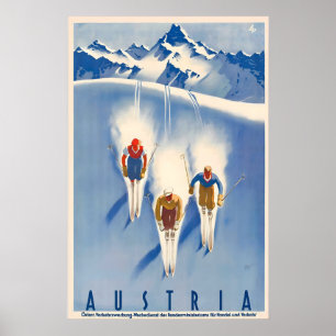 Póster Cartel de viaje vintage de esquí en montañas de Au