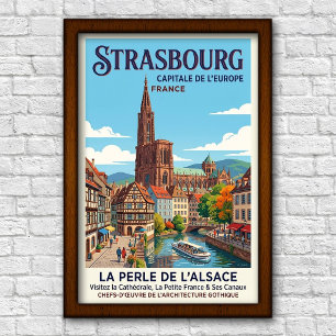 Póster Cartel de viaje vintage de Estrasburgo, Francia de