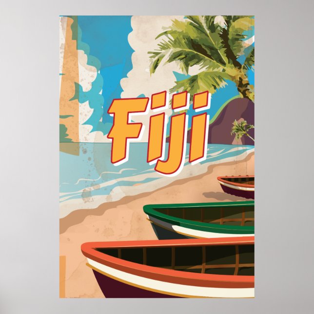 Póster Cartel de viaje vintage de Fiji (Frente)