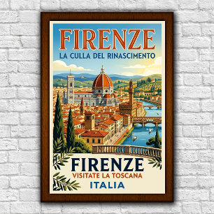 Póster Cartel de viaje vintage de Florencia, Italia, años