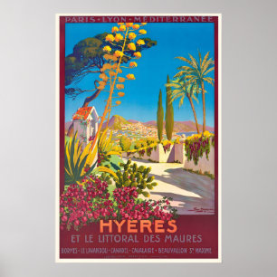 Póster Cartel de viaje vintage de Hyères Mediterráneo Fra