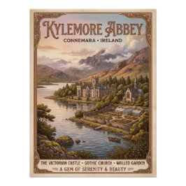Póster Cartel de viaje vintage de la Abadía de Kylemore I