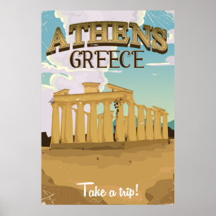 Póster Cartel de viaje vintage de la Acrópolis Atenas Gre