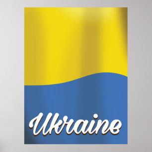 Póster cartel de viaje vintage de la bandera de Ucrania