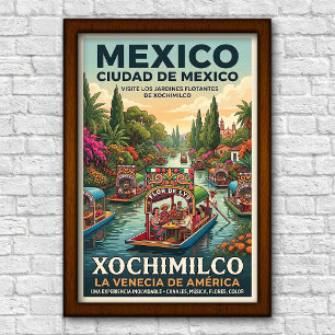Póster Cartel de viaje vintage de la Ciudad de México, Mé