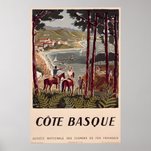 Póster Cartel de viaje vintage de la Costa Vasca