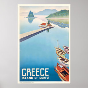 Póster Cartel de viaje vintage de la isla de Corfú, Greci