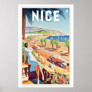 Póster Cartel de viaje vintage de la Riviera francesa Niz
