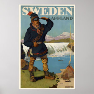 Póster Cartel de viaje vintage de Laponia Suecia