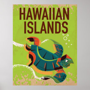 Póster Cartel de viaje vintage de las Islas Hawaianas.