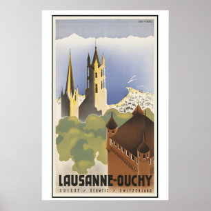Póster Cartel de viaje vintage de Lausanne Ouchy Suiza