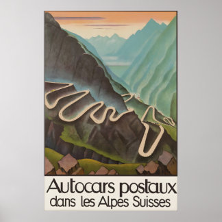 Póster Cartel de viaje vintage de los Alpes suizos Autoca