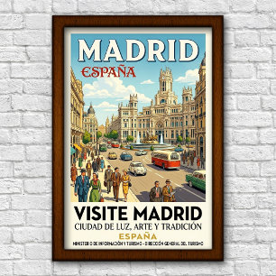 Póster Cartel de viaje vintage de Madrid, España de los a