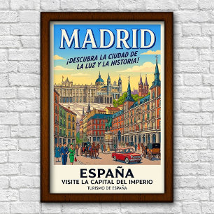 Póster Cartel de viaje vintage de Madrid, España de los a