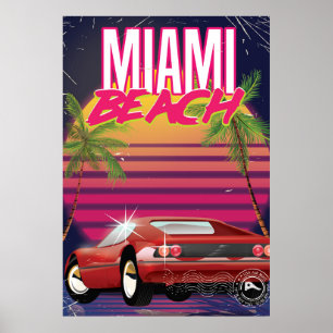 Póster cartel de viaje vintage de miami beach