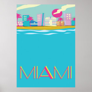 Póster Cartel de viaje vintage de Miami de los años 80