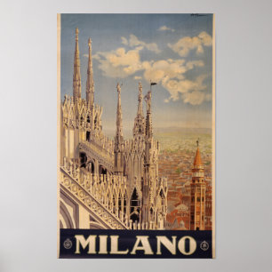 Póster Cartel de viaje vintage de Milán Italia