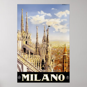 Póster Cartel de viaje vintage de Milán Italia, Milano