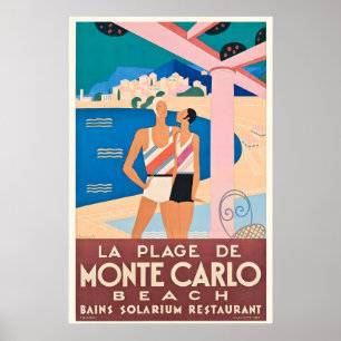 Póster Cartel de viaje vintage de Monte Carlo Mónaco