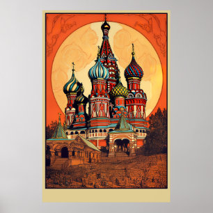 Póster Cartel de viaje vintage de Moscú, Rusia