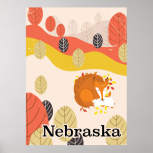 Póster Cartel de viaje vintage de Nebraska Sleeping Fox