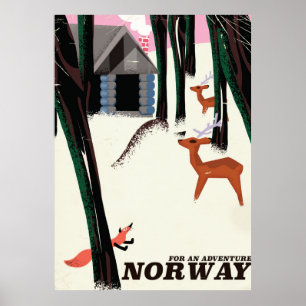 Póster Cartel de viaje vintage de Noruega paisaje