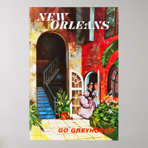 Póster Cartel de viaje vintage de Nueva Orleans Luisiana