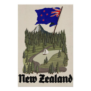 Póster Cartel de viaje vintage de Nueva Zelanda