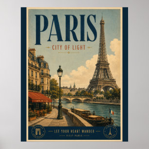 Póster Cartel de viaje vintage de París Ciudad de la Luz 