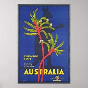 Póster Cartel de viaje vintage de patas de canguro de Aus