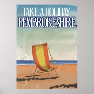 Póster Cartel de viaje vintage de Pembrokeshire, Reino Un