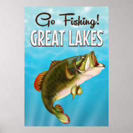 Póster Cartel de viaje vintage de pesca en los Grandes La